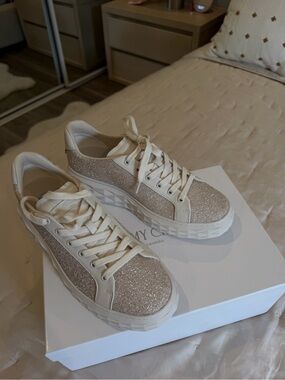 Jimmy Choo Cream Glitter Platform Sneakers